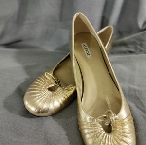 Alfani Metallic Gold Leather Very Low Heel Flats.